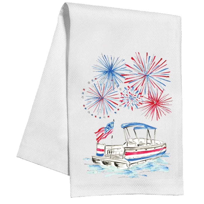 Tea Towel - Party Boat Under Fireworks
