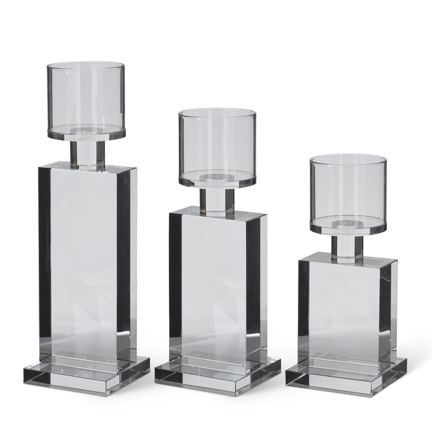 Square Base Crystal Candleholder S/3