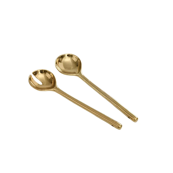 Salad Servers S/2 - Gold Porcelain