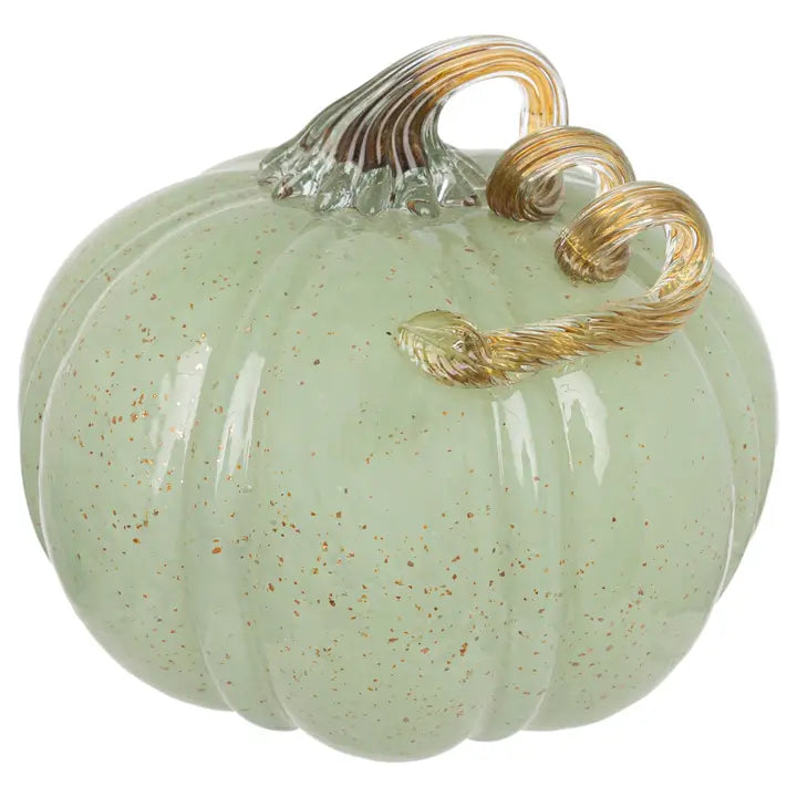 Seafoam/Gold Speckled Glass Pumpkin