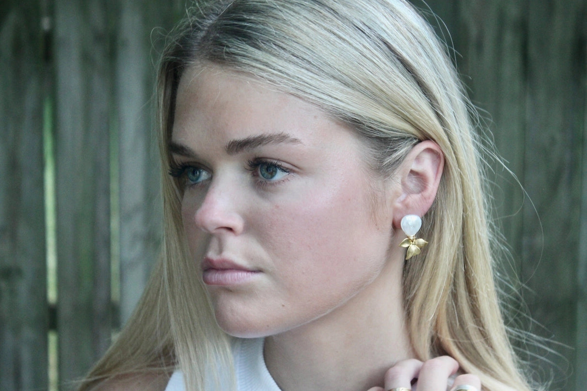 Gold Pearl Floral Earring