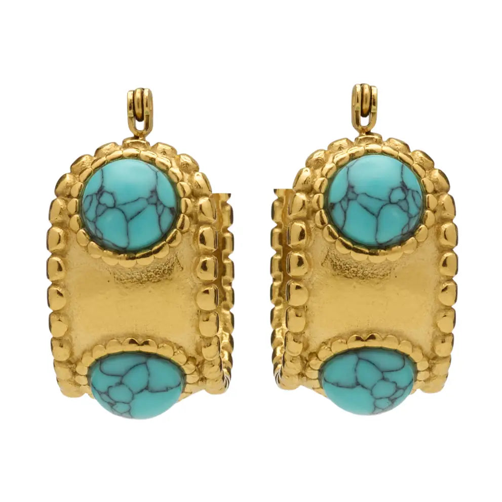 Gold Turquoise Hoop Earring
