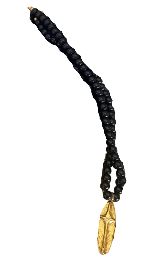 Gemstone Black Beaded Cross Necklace