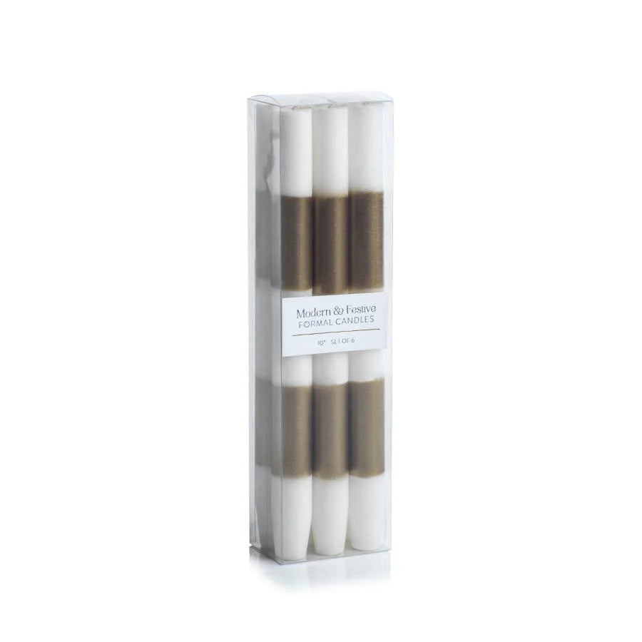 Gold/White Striped Taper Candle S/6