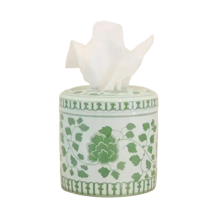 Ceramic Tissue Vessel - Green Floral