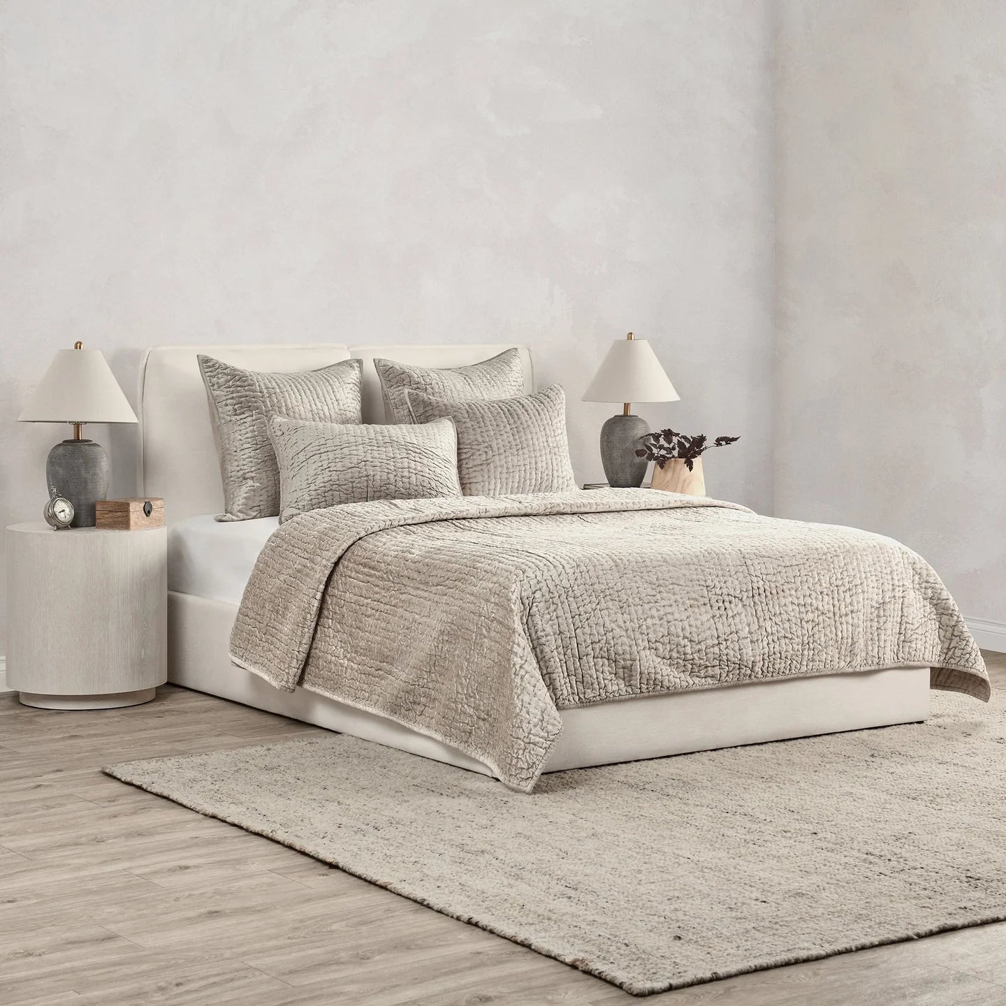 Bari Velvet Quilt Set - Pebble