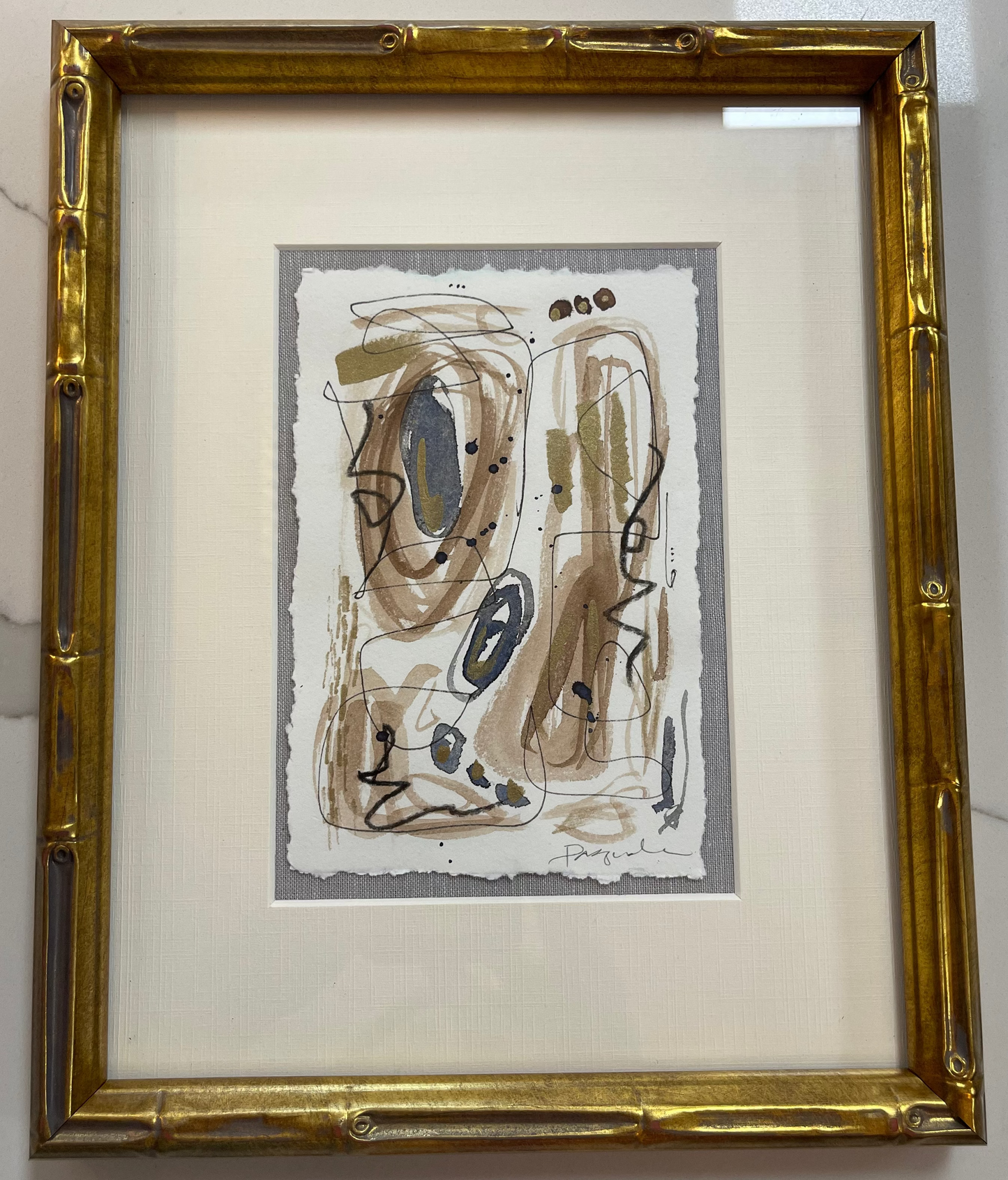 Moody Abstract Watercolor/Bamboo Frame