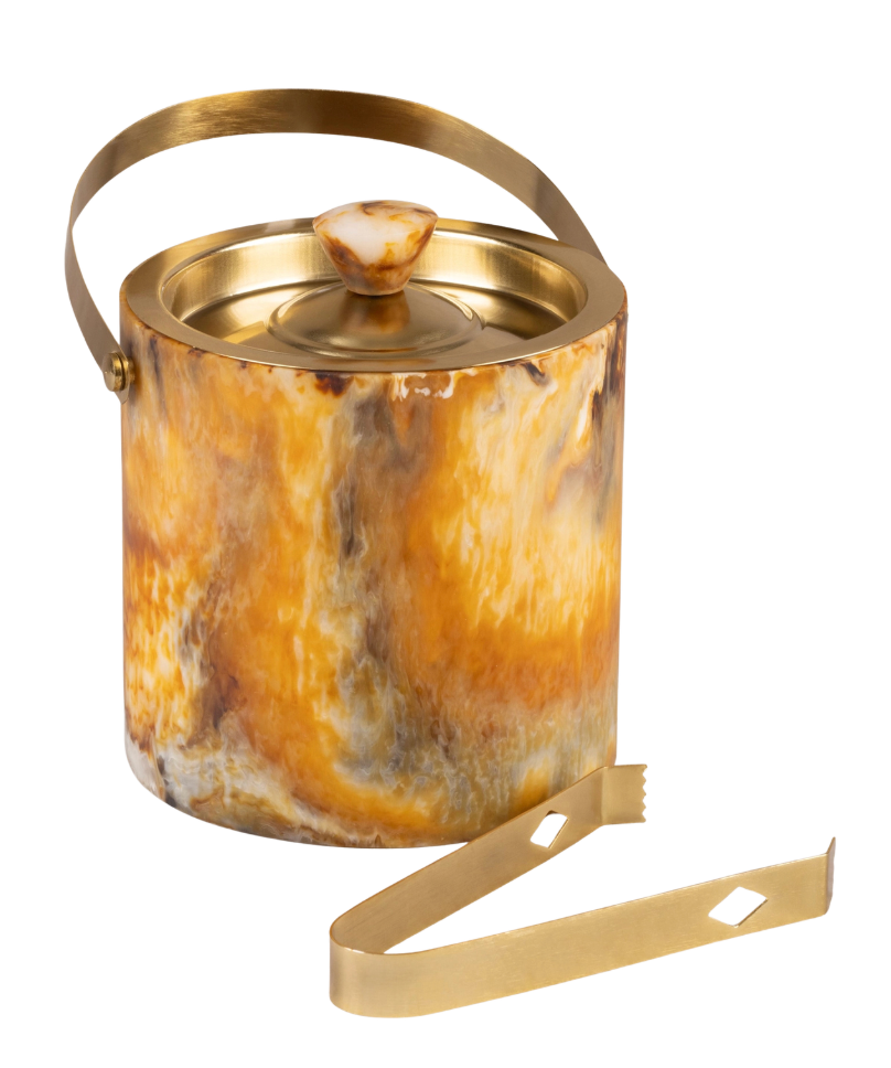Smoked Marble Ice Bucket & Tongs Set