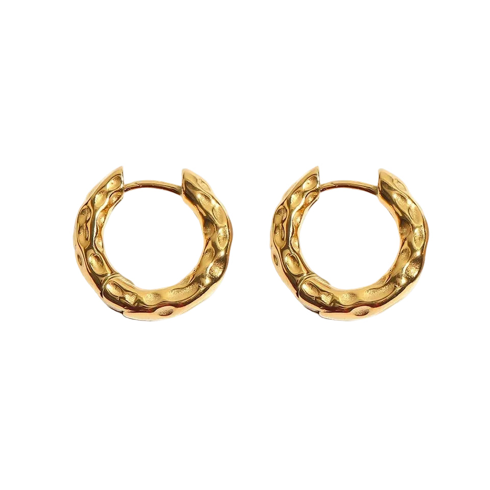 Gold Hammered Huggie Earrings