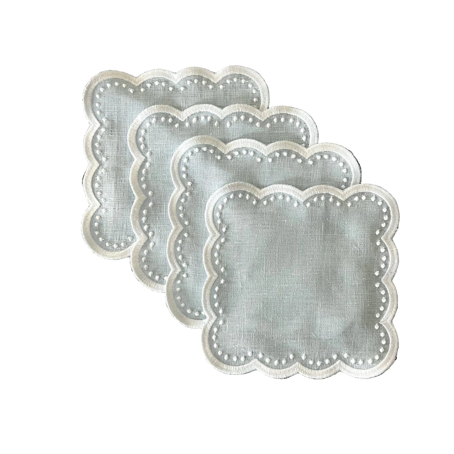Cloth Cocktail Napkin S/4 - Scalloped White Dots