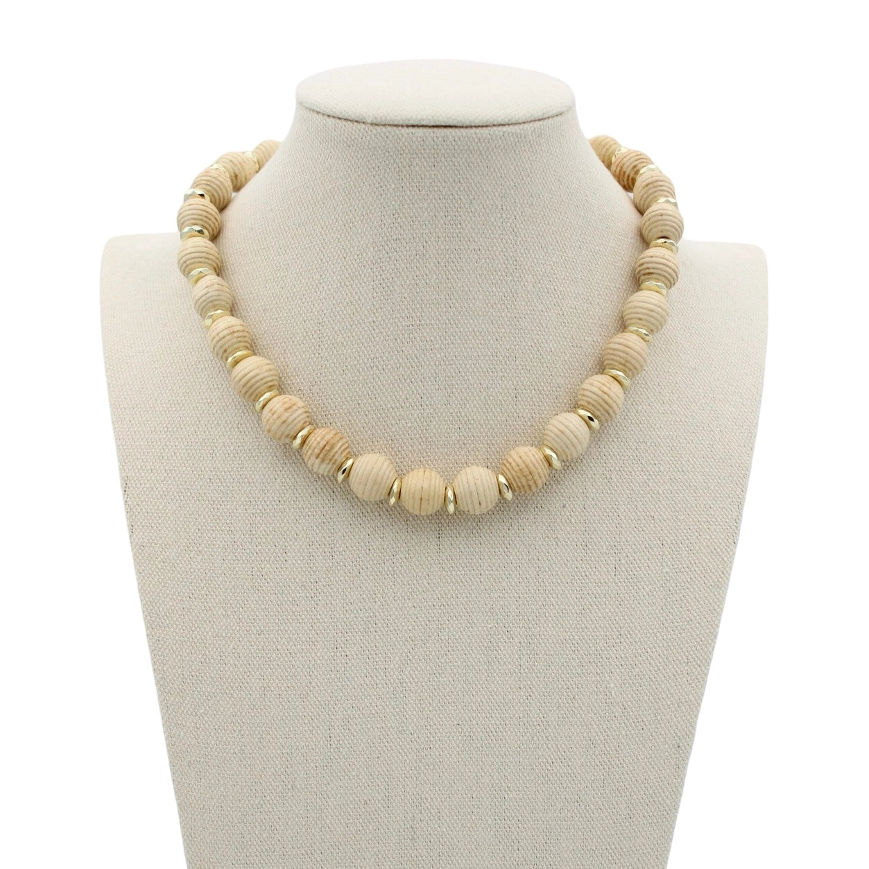 Textured Wood Bead Necklace - Cream