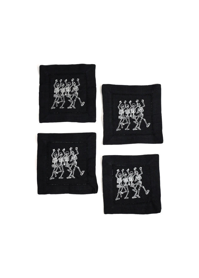 Cloth Cocktail Napkin S/4 - Dancing Skeletons