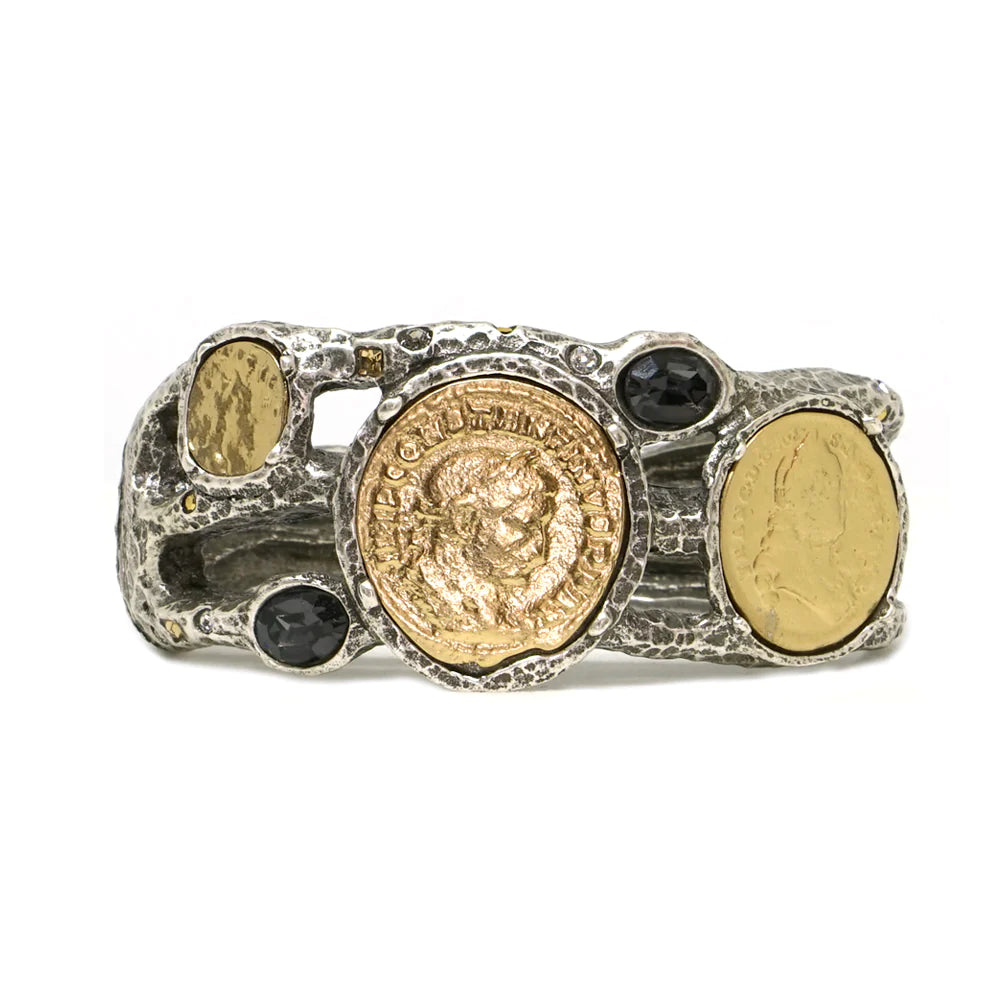Silver Coin & Crystal Bangle