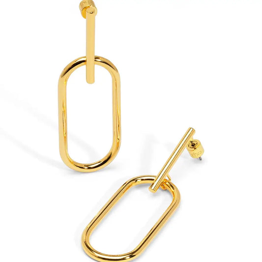 Gold Oval Drop Earring