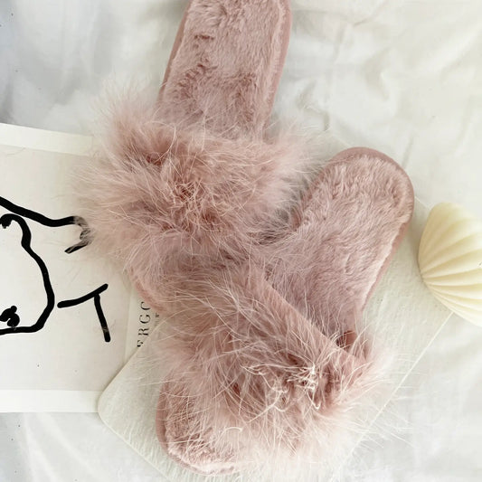 Feather Slippers - Blush - S/M