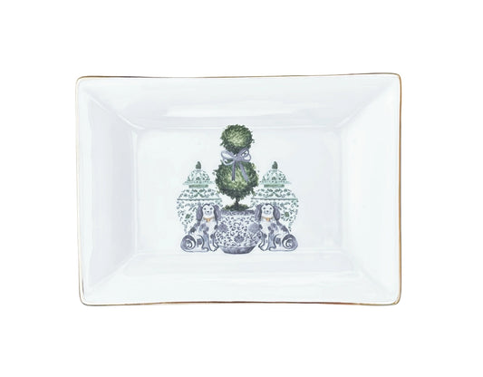 Chinoiserie/Staffordshire Dogs Trinket Tray