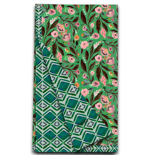 Tea Towel - Doublesided Green Floral