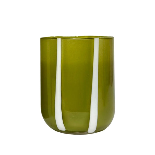 Striped Olive/White Drinking Glass