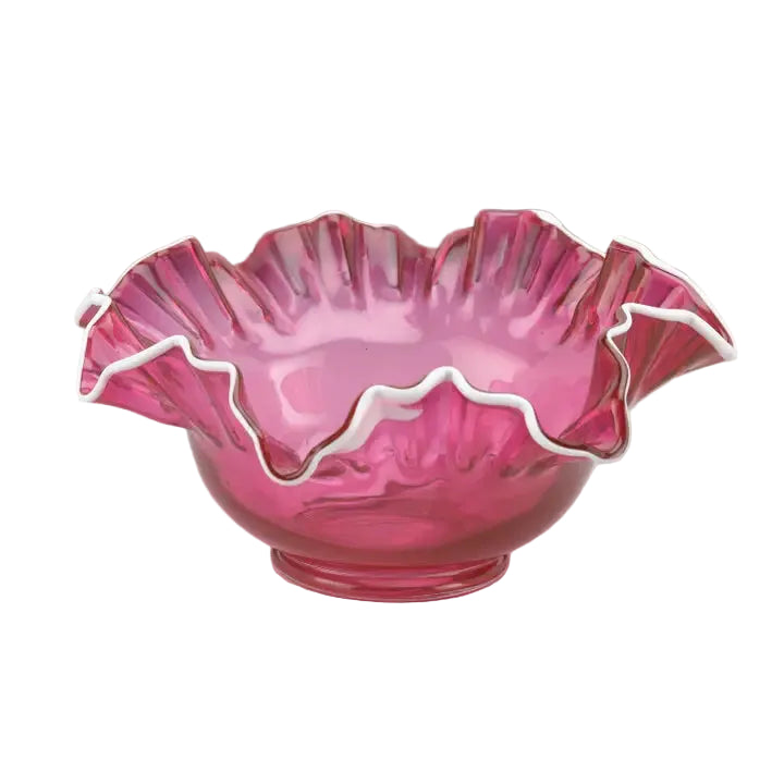 Ruffled White Edge Pink Glass Bowl