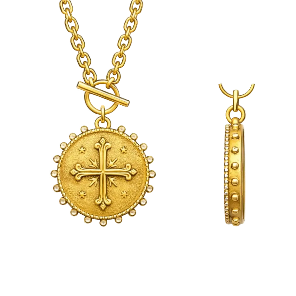 Studded Coin Cross Necklace