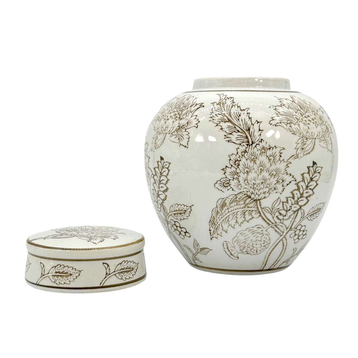 Brown/White Chinoiserie Jar