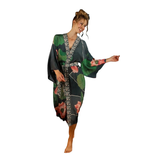 Kimono Gown - Crane at Sunrise