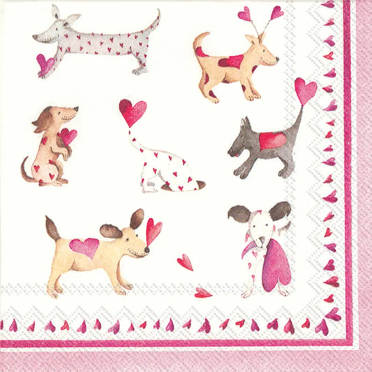 Cocktail Napkin - Love Heart Dogs
