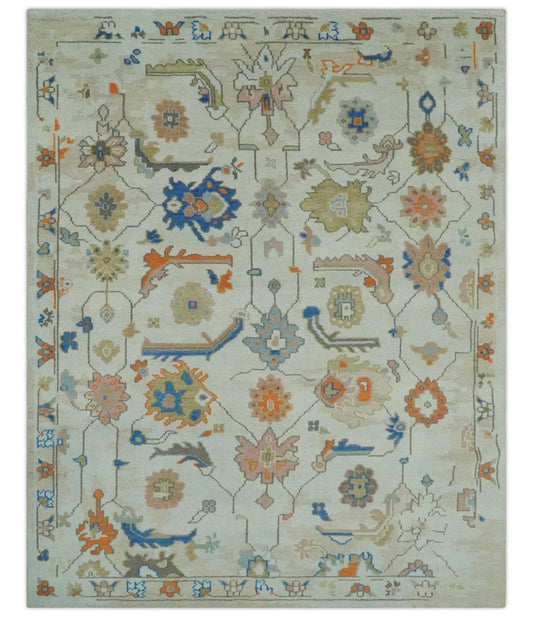 Ivory/Blue Hand Knotted Wool Rug - 5x7