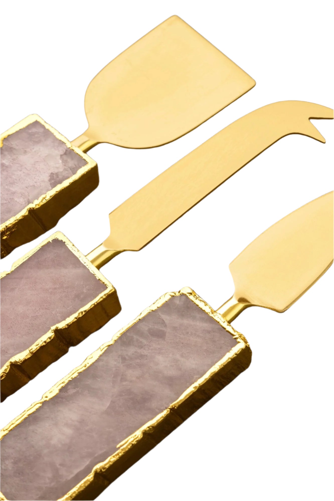 Rose Quartz/Gold Cheese Knives S/3