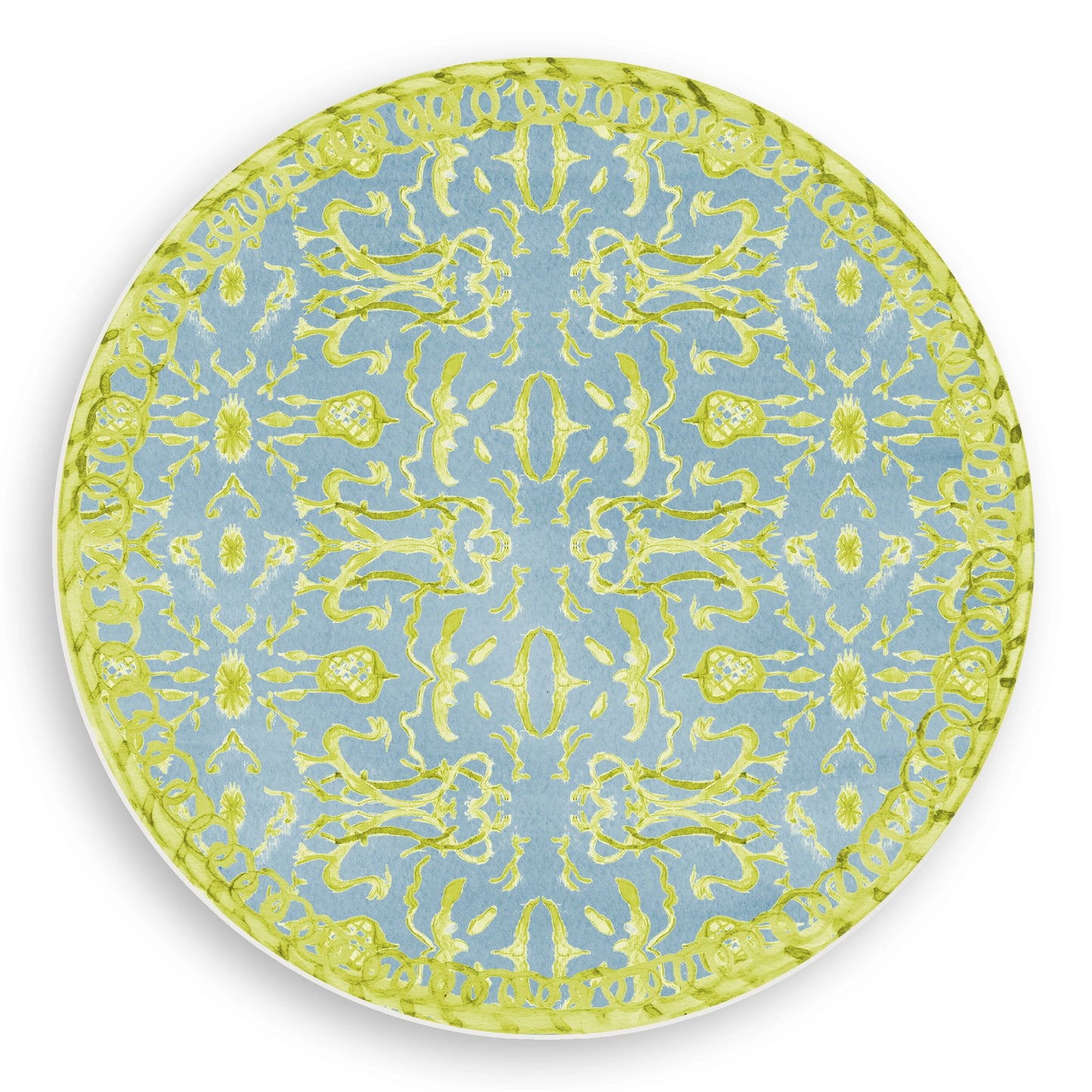 Reusable Placemat - Patterned Blue/Chartreuse