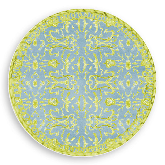Reusable Placemat - Patterned Blue/Chartreuse