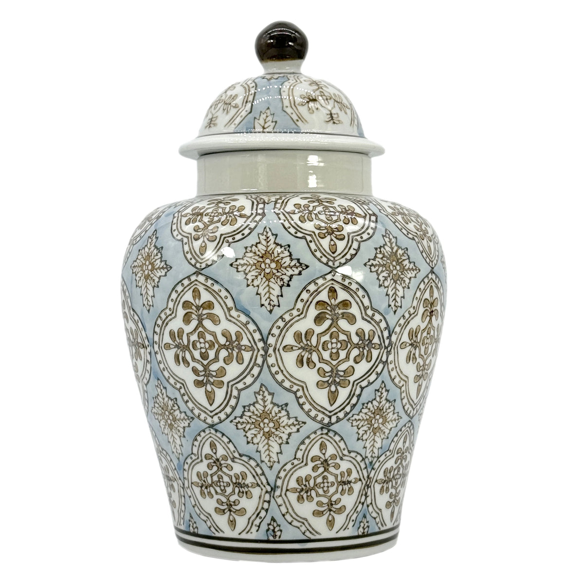 Brown Geometric Chinoiserie Jar
