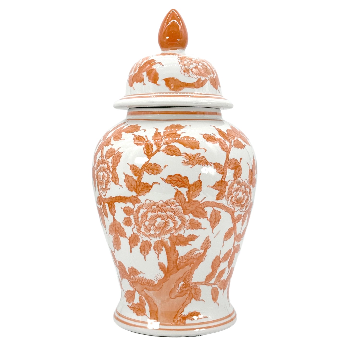 Orange/White Lotus Chinoiserie Jar