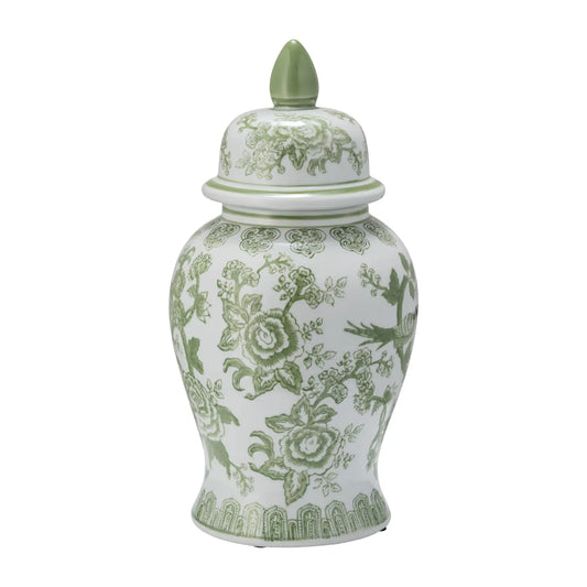 Green/White Chinoiserie Jar - 14"