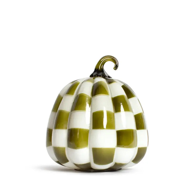 Green Checkered Glass Pumpkin