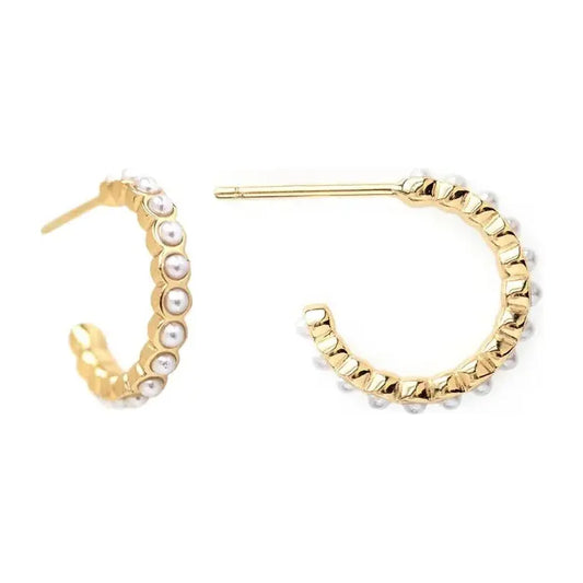 Beaded Pearl Gold Hoop