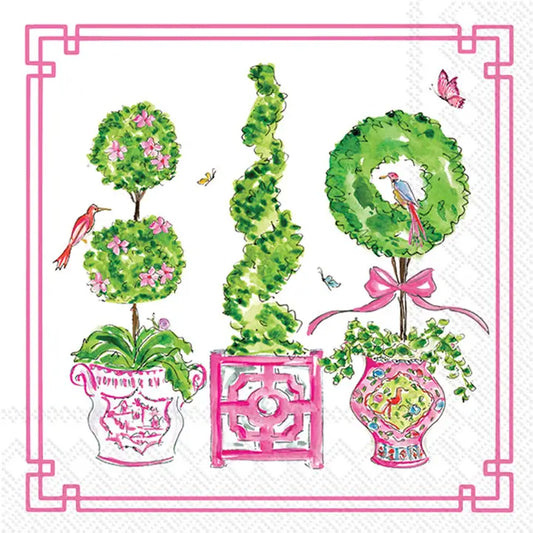Cocktail Napkin - Pink Topiaries