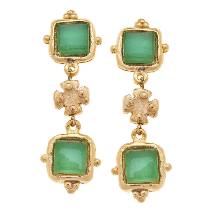 Green Glass Tier Earring