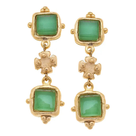 Green Glass Tier Earring