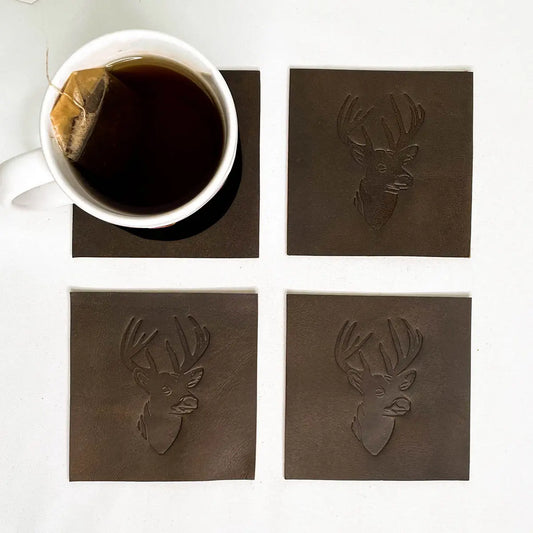 Deer Leather Embossed Coasters S/4 - Dark Brown