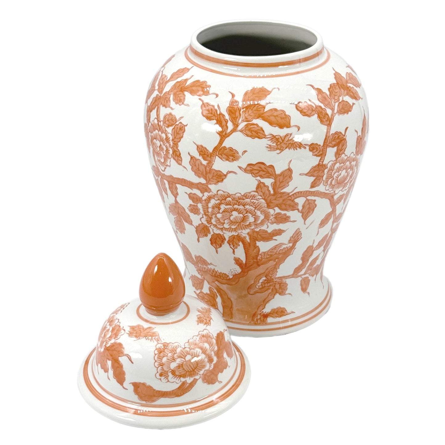 Orange/White Lotus Chinoiserie Jar