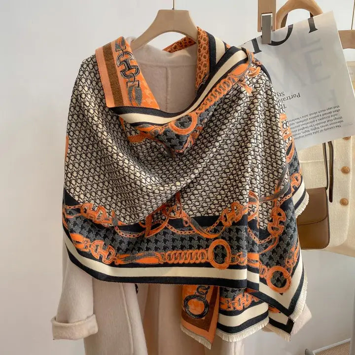 Reversible Wrap Scarf - Equestrian Orange/Cream