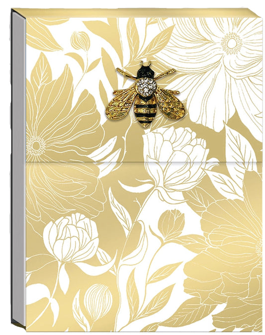 White Dahlias/Bee Brooch Notepad