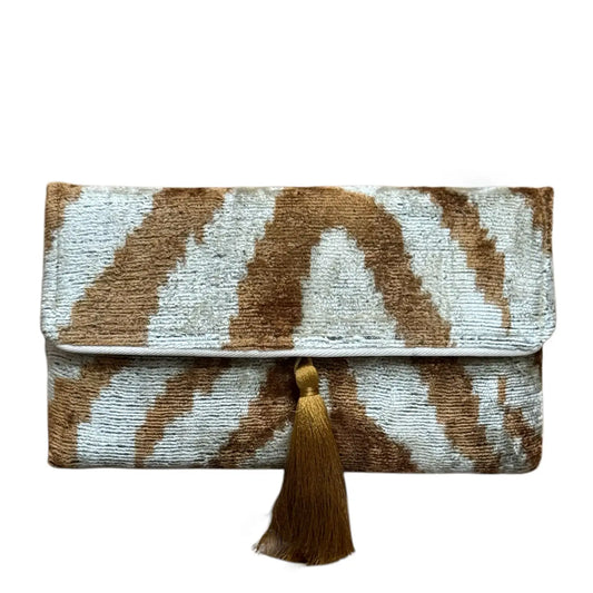 Silk Velvet Beige Zebra Ikat Clutch/Crossbody