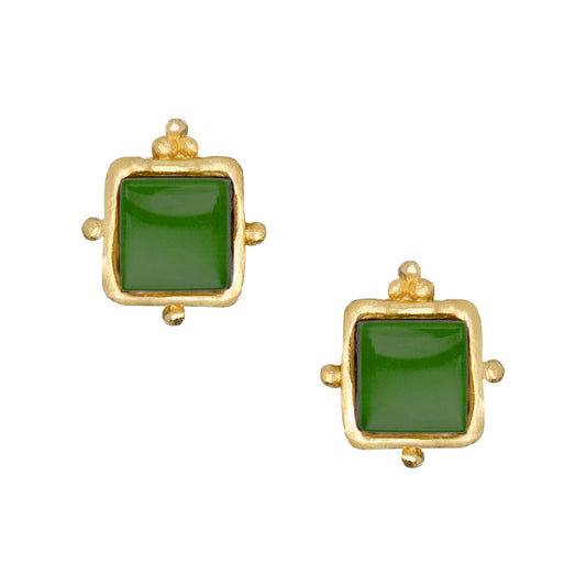 Emerald Green Glass Studs - 0.5"