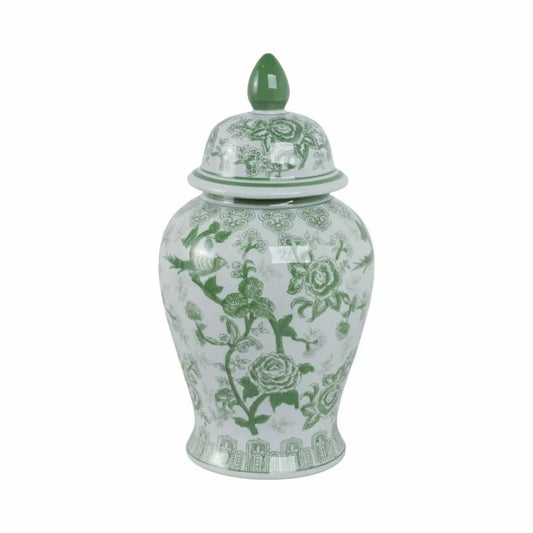 Green/White Chinoiserie Jar - 18"