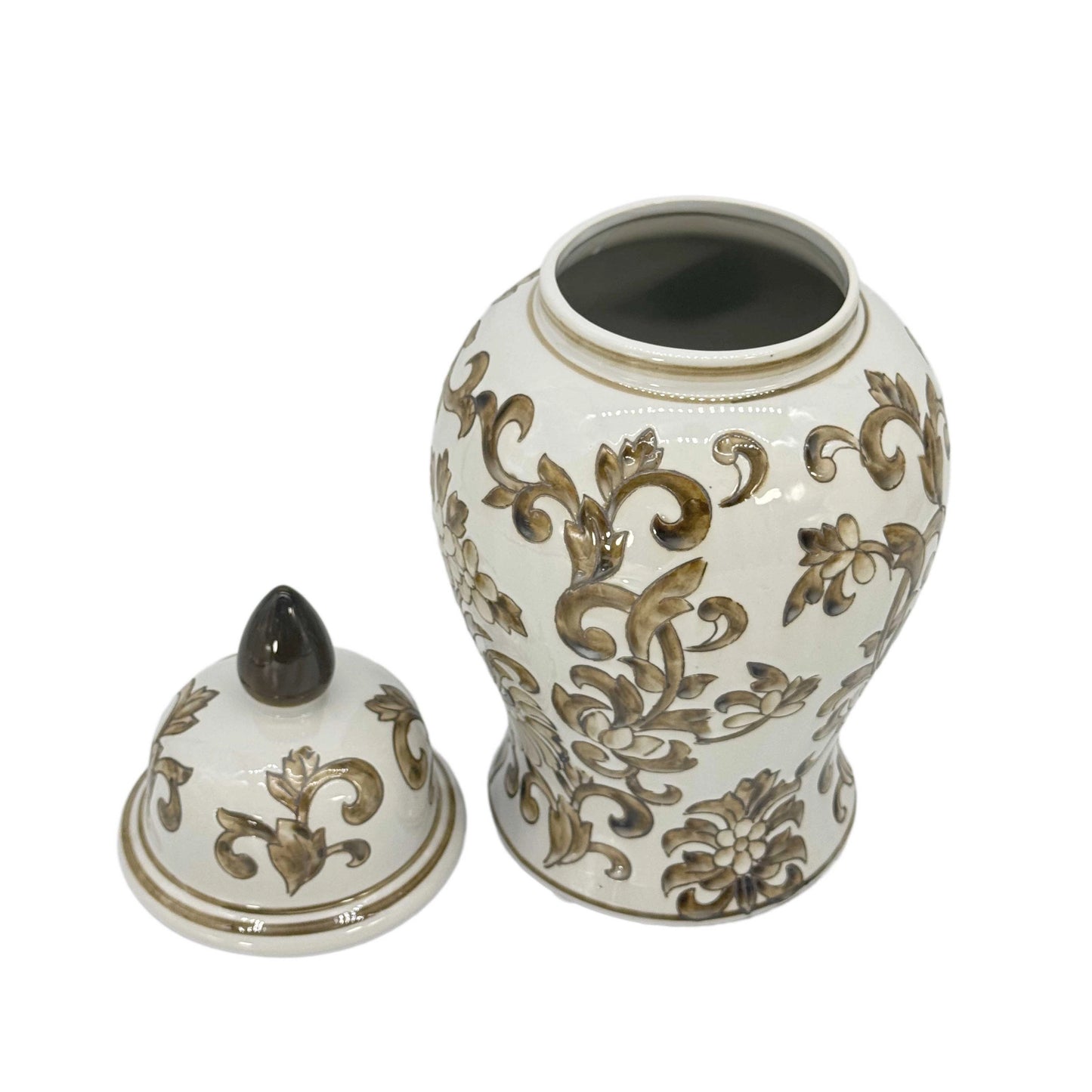 Brown/White Floral Chinoiserie Jar