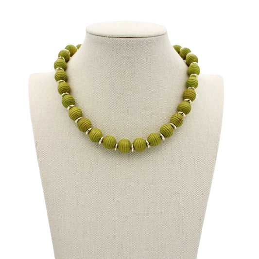 Textured Wood Bead Necklace - Green