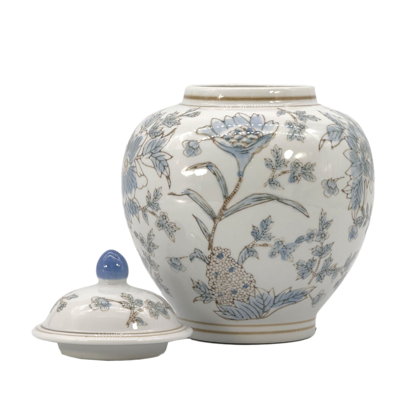 Pale Blue Floral Chinoiserie Jar