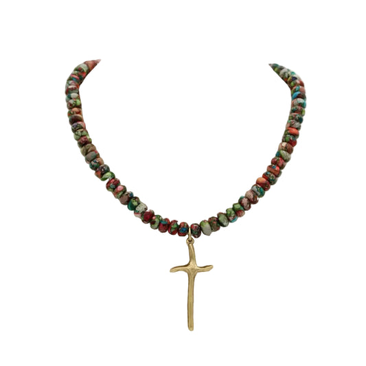 Multi Bead Cross Necklace